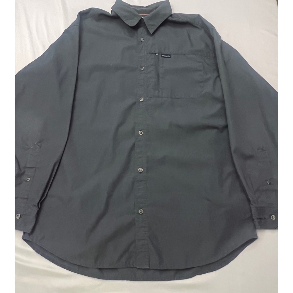 Columbia Omni-Shield Men's L Gray Ripstop Button Up Shirt Long Sleeve Hiking
